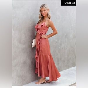 VICI UNDENIABLE LOVE SATIN RUFFLE MAXI DRESS - SIENNA - SIZE SMALL - SOLD OUT!